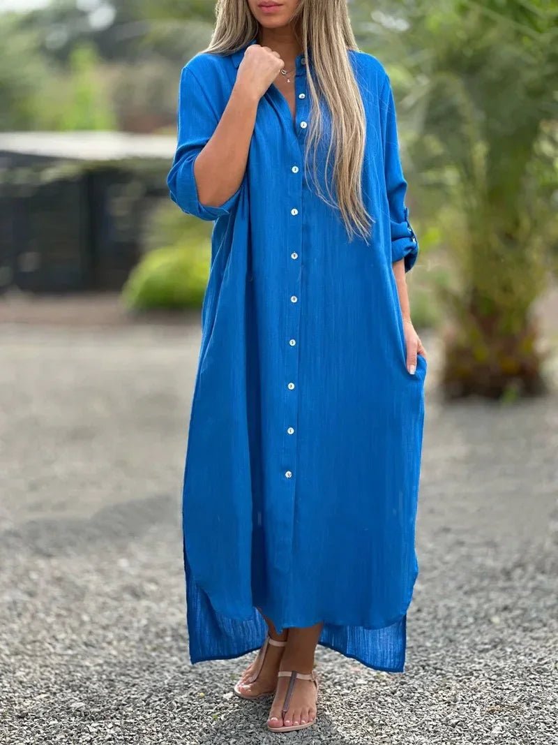 Damaris | Women’s Long Sleeve Shirt Maxi Dress Dark Blue