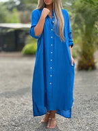 Damaris | Women’s Long Sleeve Shirt Maxi Dress Dark Blue