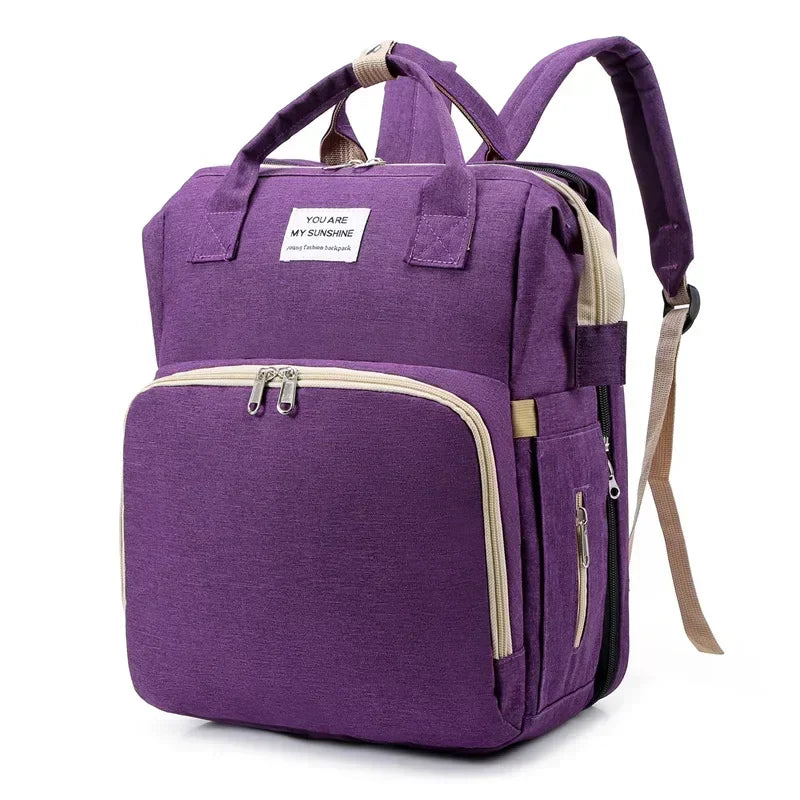 3-in-1 Diaper Bag Backpack with Changing Station - Foldable Baby Bed & Travel Bassinet