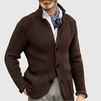 Hermosa | Men’s Cardigan | Button Front Stand Collar Dark Brown