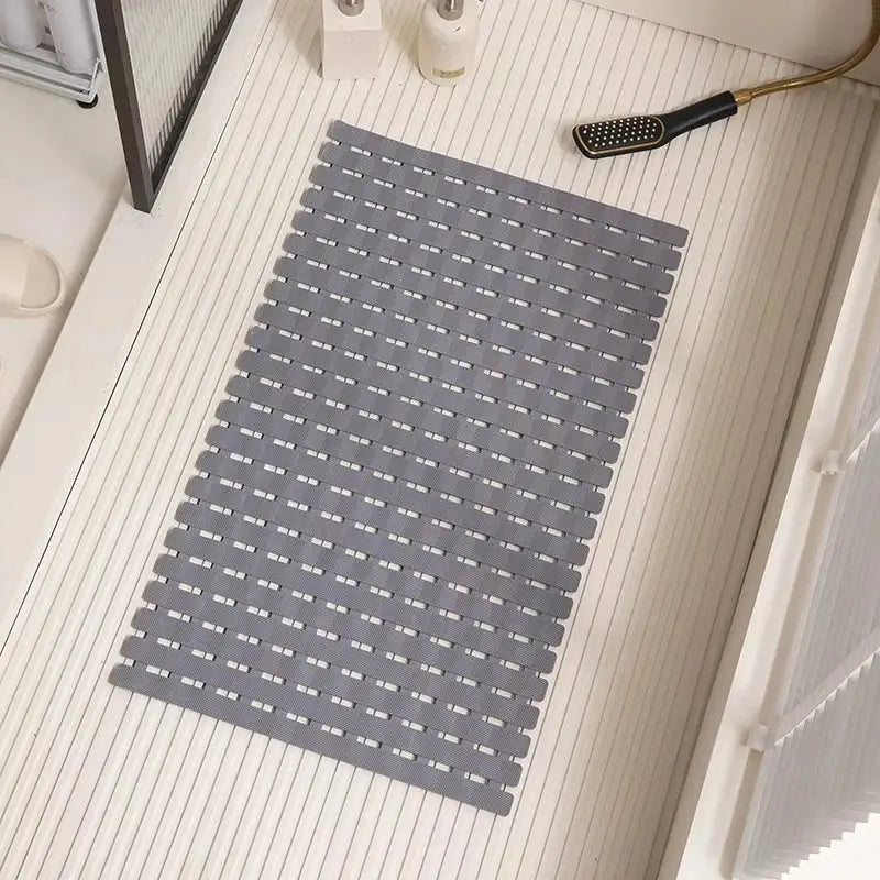 Non-Slip Bath Mat with Suction Cups and Drain Holes – Soft TPE Shower & Bathtub Mat, 16 x 25 in, 4 Colors Gray 16 x 25 in