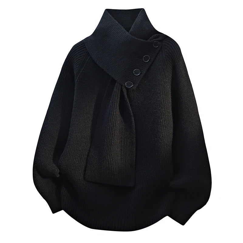 Damaris | Women’s Sweater | Scarf-Style Neckline Black