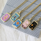 Tarot Card Necklace – Stainless Steel Tarot Pendant Necklace, Sun, Moon, Star & World, Each with Its Own Meaning – Amore