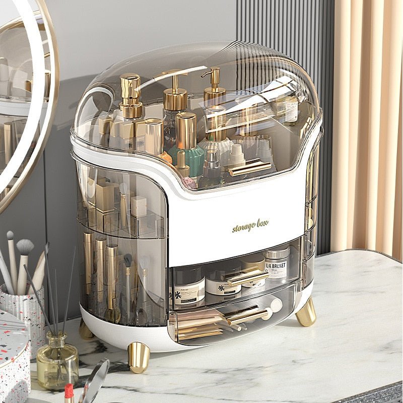 Luxury Makeup Organizer – Dustproof Makeup Storage Box with Compartments, Vanity Cosmetic Organizer, Green or White