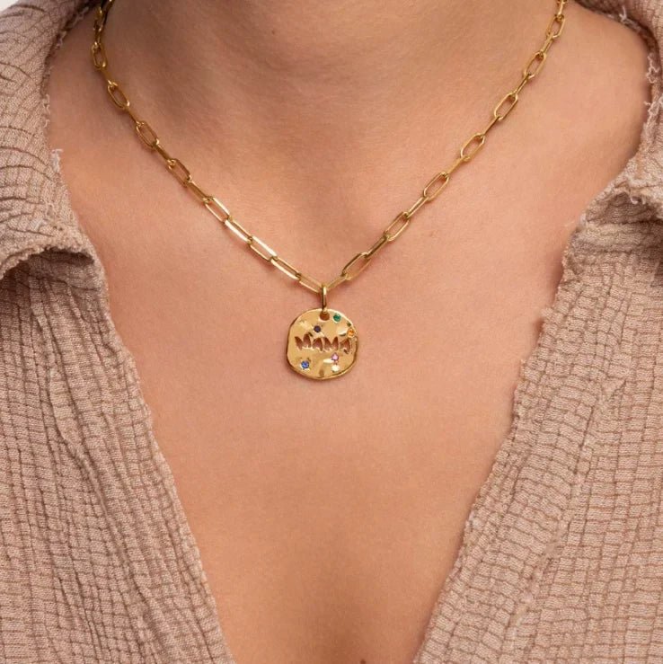 Bersh | Mother's Day MAMA Necklace Gift - Irregular Circular Guardian Pendant in Waterproof Stainless Steel, Dainty Mom Jewelry Gift for Women Mama - Style 1