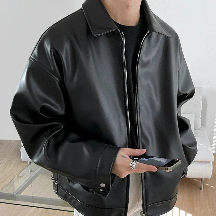 Calico | Men’s Streetwear Oversized Leather Bomber Jacket Black
