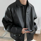 Calico | Men’s Streetwear Oversized Leather Bomber Jacket Black
