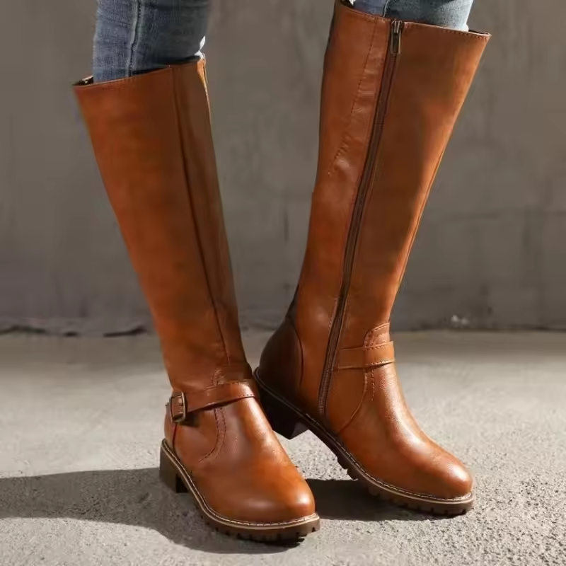 Bersh | Boots For Women | Knee High Flat Heel With Buckle Strap