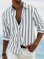 Hommes | Men’s Summer Striped Relaxed Shirt Light Grey