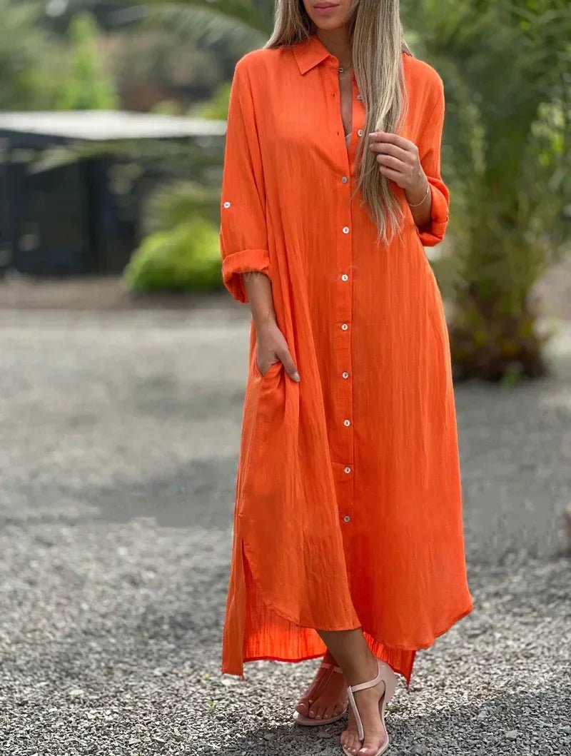 Damaris | Women’s Long Sleeve Shirt Maxi Dress Orange