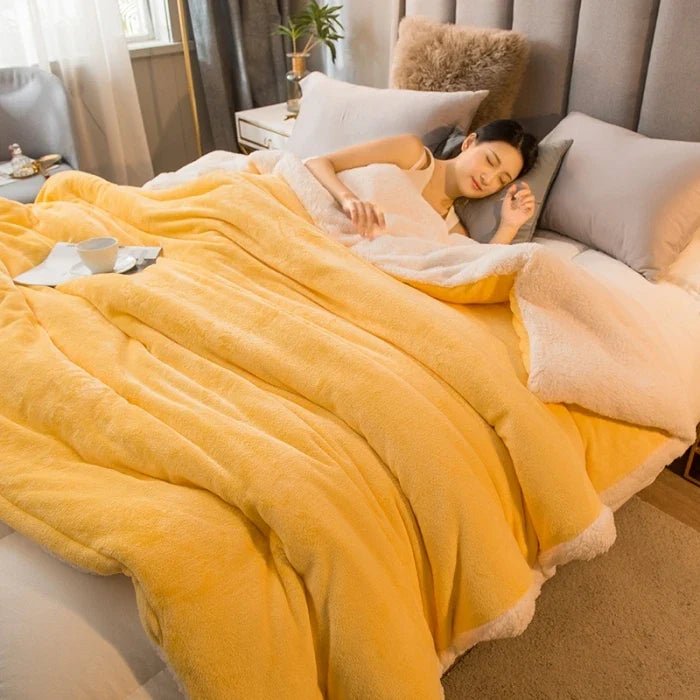 Double-Sided Flannel & Fleece Throw Blanket – Soft Warm Blanket for Bed and Couch, 12 Colors, 5 Sizes Yellow