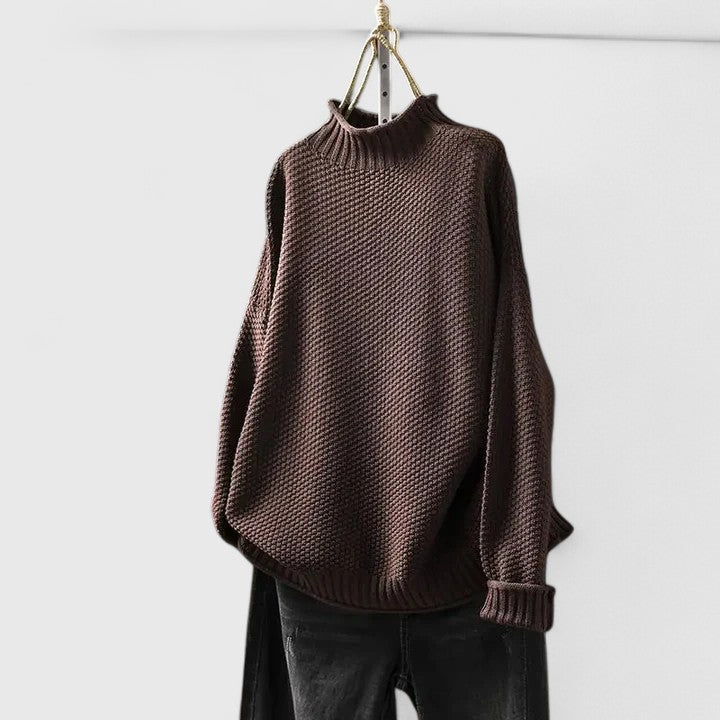 Isana | Women’s Sweater | High Ribbed Turtleneck Collar Brown