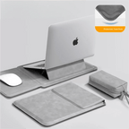 Laptop Sleeve Case with Ergonomic Foldable Stand for MacBook Air Pro 13 13.6 M4, HP, Dell, Huawei - Waterproof Slim Notebook Cover 13 14 15 15.6 16 Inch Light Grey Set