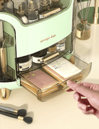 Luxury Makeup Organizer – Dustproof Makeup Storage Box with Compartments, Vanity Cosmetic Organizer, Green or White