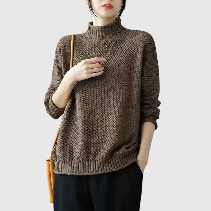 Isana | Women’s Sweater | High Ribbed Turtleneck Collar Light Brown