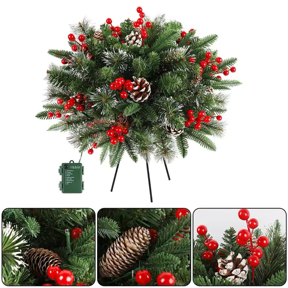 Lighted Christmas Wreath Planter Insert – 20 in Battery Operated Pre-Lit Decoration with 50 LEDs, 8 Modes & Timer