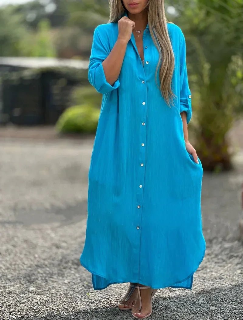 Damaris | Women’s Long Sleeve Shirt Maxi Dress Baby Blue