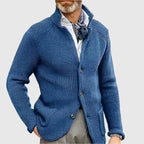 Hermosa | Men’s Cardigan | Button Front Stand Collar Blue