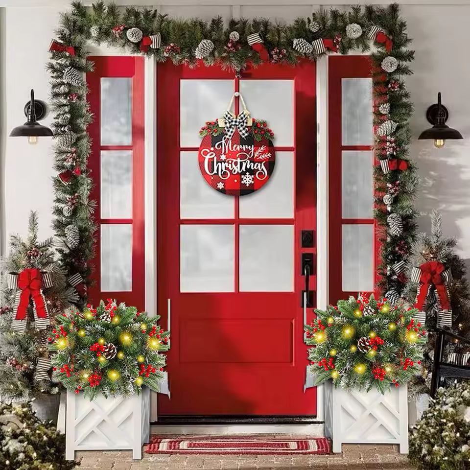 Lighted Christmas Wreath Planter Insert – 20 in Battery Operated Pre-Lit Decoration with 50 LEDs, 8 Modes & Timer