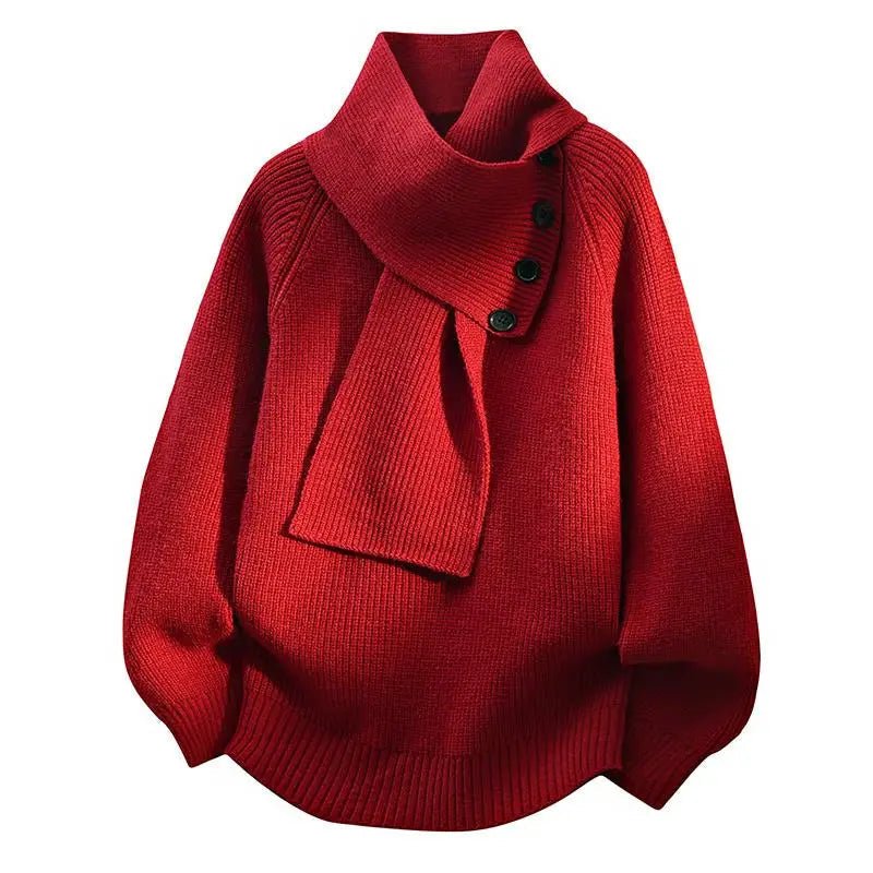 Damaris | Women’s Sweater | Scarf-Style Neckline Red