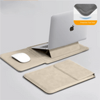 Laptop Sleeve Case with Ergonomic Foldable Stand for MacBook Air Pro 13 13.6 M4, HP, Dell, Huawei - Waterproof Slim Notebook Cover 13 14 15 15.6 16 Inch Khaki