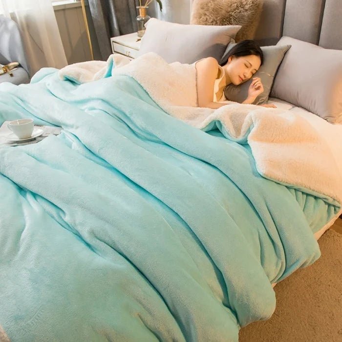 Double-Sided Flannel & Fleece Throw Blanket – Soft Warm Blanket for Bed and Couch, 12 Colors, 5 Sizes Lake Blue