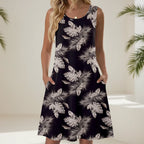 Luna | Short Women’s Summer Dress with Floral Pattern and Pockets Black Leaf