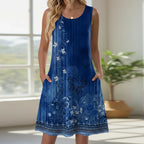 Luna | Short Women’s Summer Dress with Floral Pattern and Pockets Blue Ethnic