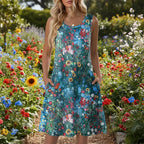Luna | Short Women’s Summer Dress with Floral Pattern and Pockets Colourful