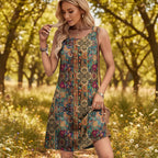 Luna | Short Women’s Summer Dress with Floral Pattern and Pockets Ethnic Print