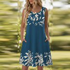 Luna | Short Women’s Summer Dress with Floral Pattern and Pockets Navy Blue Print