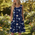 Luna | Short Women’s Summer Dress with Floral Pattern and Pockets Navy Blue Print 2