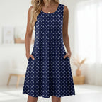 Luna | Short Women’s Summer Dress with Floral Pattern and Pockets Navy Blue Polka Dot