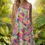 Luna | Short Women’s Summer Dress with Floral Pattern and Pockets Purple-Red