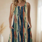 Luna | Short Women’s Summer Dress with Floral Pattern and Pockets Stripe Print