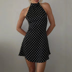 SUCHCUTE Sexy Polka Dot Print Halter Dress For Women Elegant Party Slim Backless Sleeveless Mini Dress Summer Vacation Outfits 3