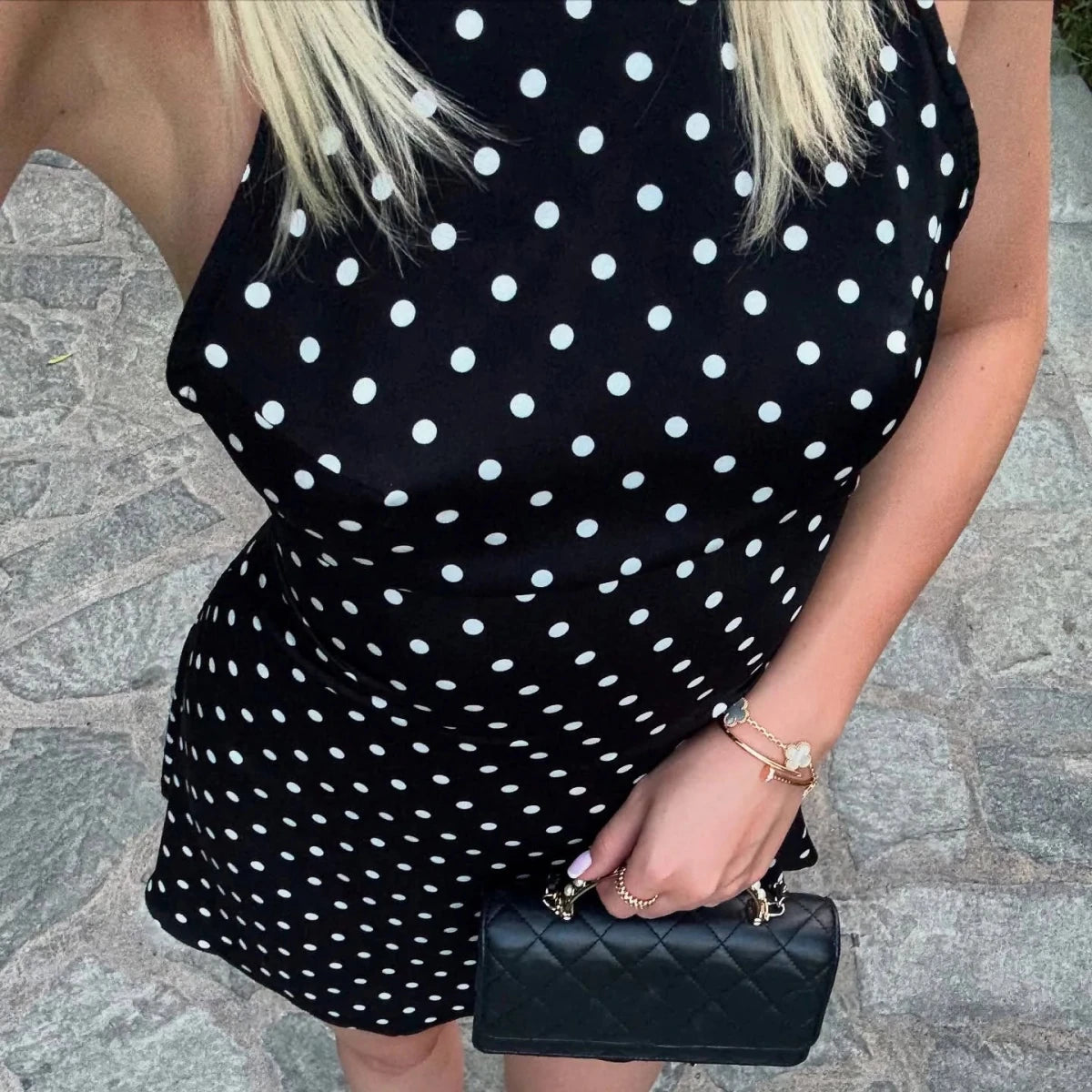 SUCHCUTE Sexy Polka Dot Print Halter Dress For Women Elegant Party Slim Backless Sleeveless Mini Dress Summer Vacation Outfits 5