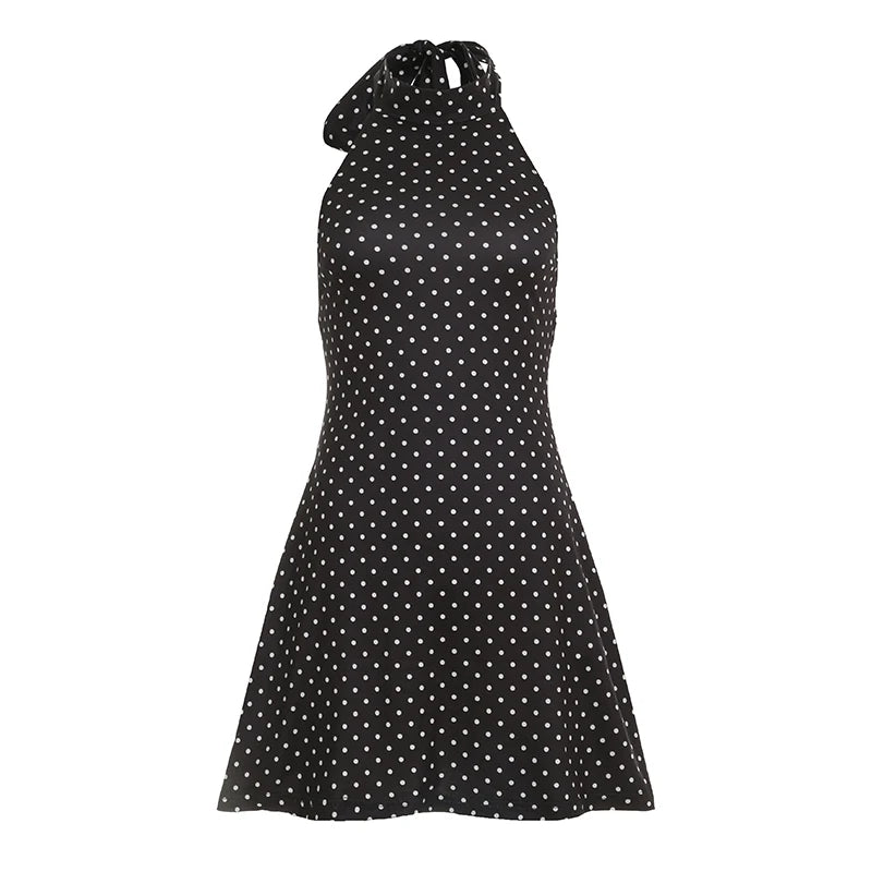 SUCHCUTE Sexy Polka Dot Print Halter Dress For Women Elegant Party Slim Backless Sleeveless Mini Dress Summer Vacation Outfits 6