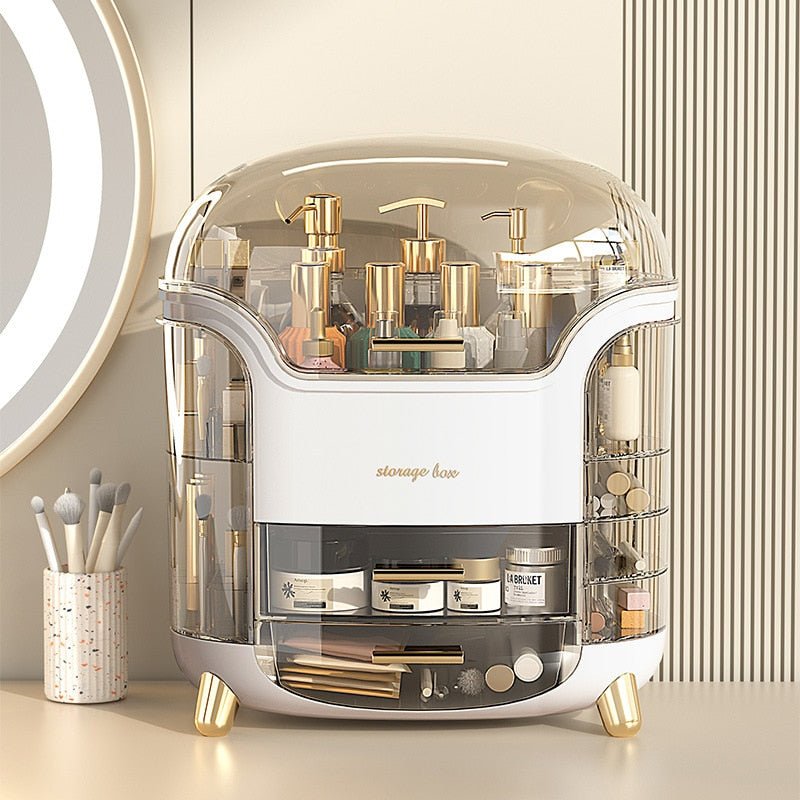 Luxury Makeup Organizer – Dustproof Makeup Storage Box with Compartments, Vanity Cosmetic Organizer, Green or White