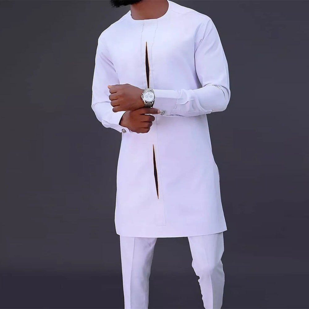 Admire | Men's Modern Dashiki 2-Piece Set - African Print Shirt & Pants Pink