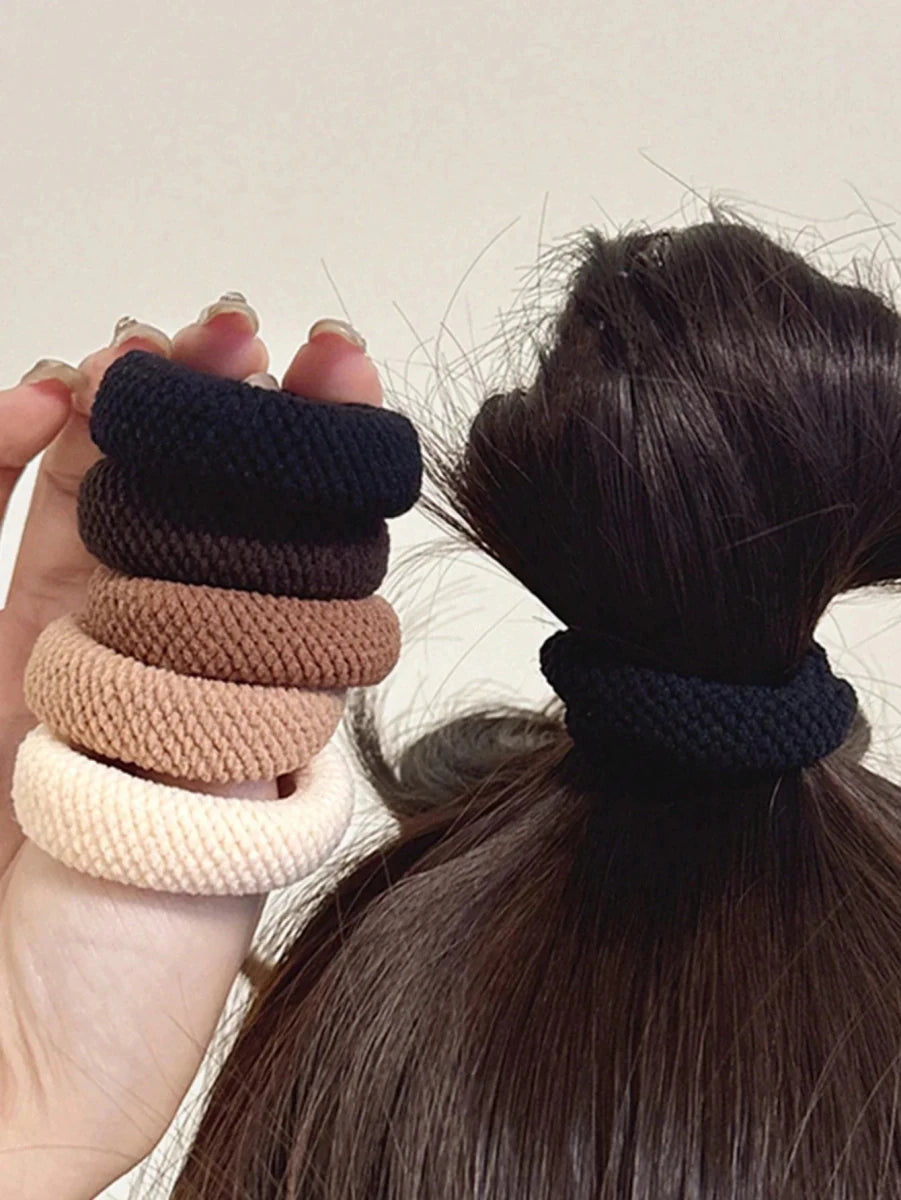 Amore | 5/10 Pack High Elasticity Thickened Hair Scrunchies - Damage-Free No-Crease Soft Cotton Ponytail Holders & Versatile Hair Ties (Mixed Colors)