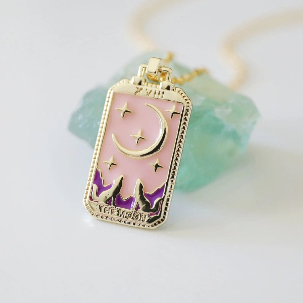 Tarot Card Necklace – Stainless Steel Tarot Pendant Necklace, Sun, Moon, Star & World, Each with Its Own Meaning – Amore