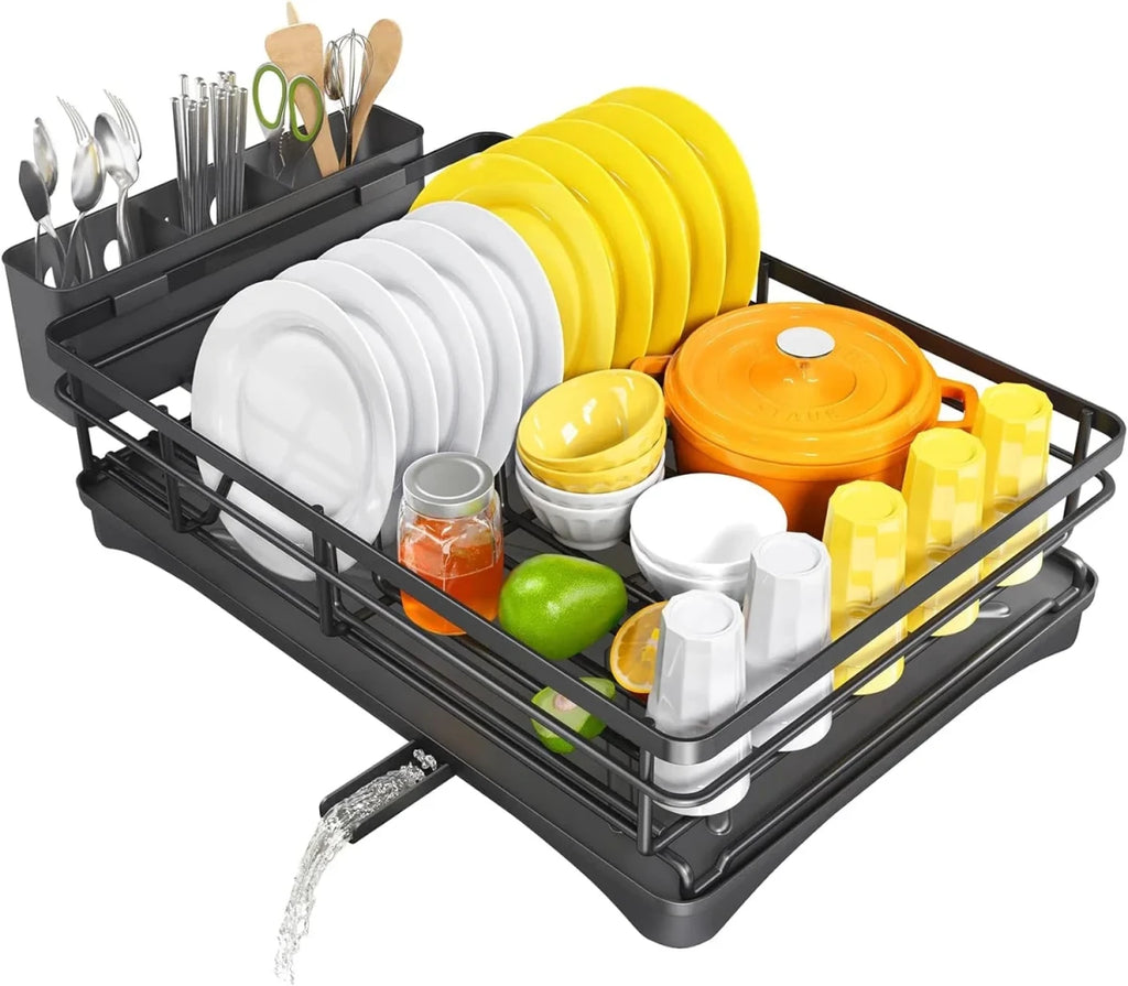 Dish Drying Rack with Drainboard & Large Cutlery Holder – Nova Black