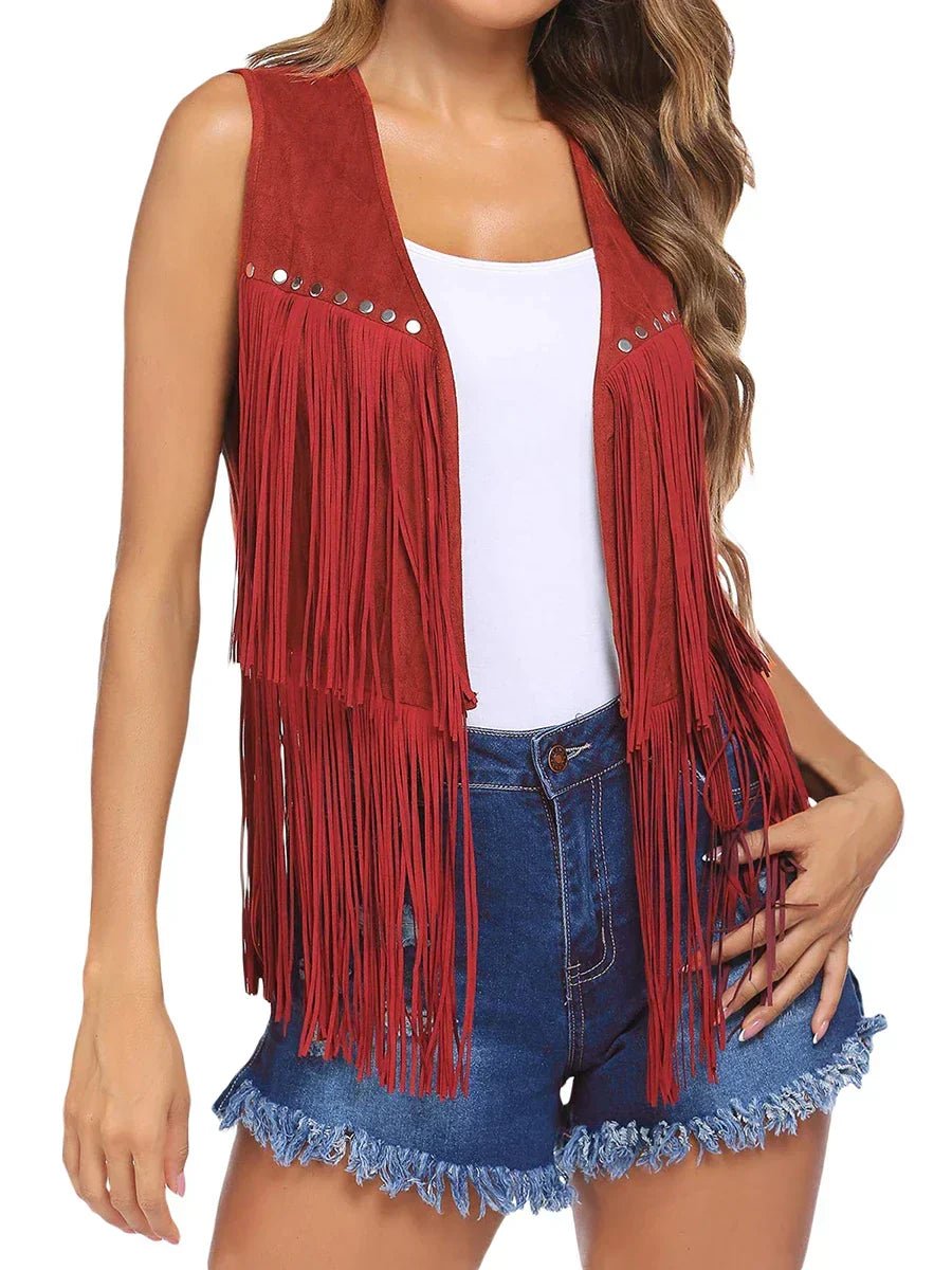 Damaris | Women's Vest | Sleeveless Fringe Detailing Green