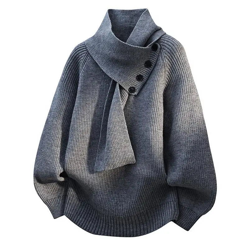 Damaris | Women’s Sweater | Scarf-Style Neckline Gray