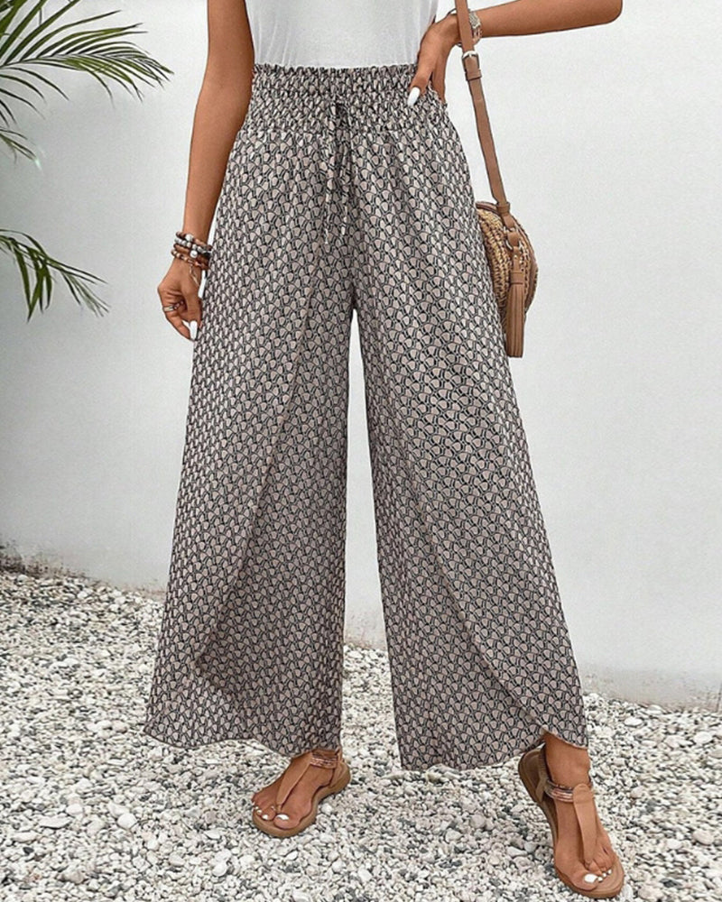 Women's High-Waisted Palazzo Trousers with Geometric Print | Wide Leg black