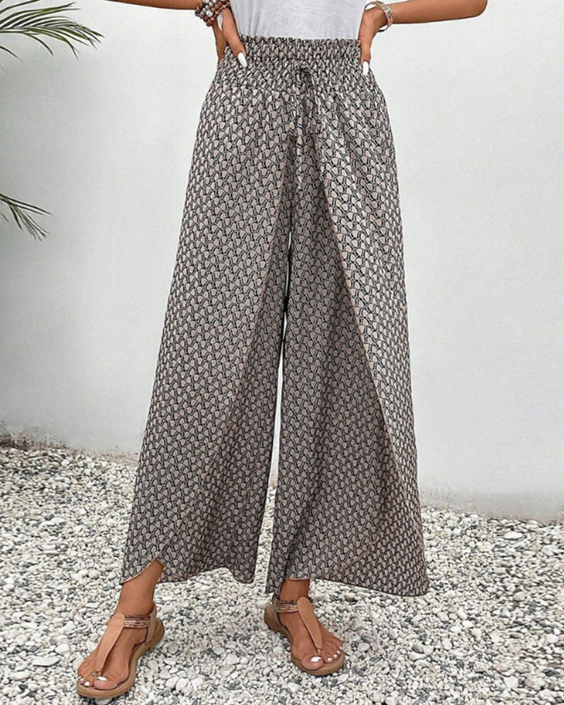 Women's High-Waisted Palazzo Trousers with Geometric Print | Wide Leg