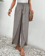 Women's High-Waisted Palazzo Trousers with Geometric Print | Wide Leg