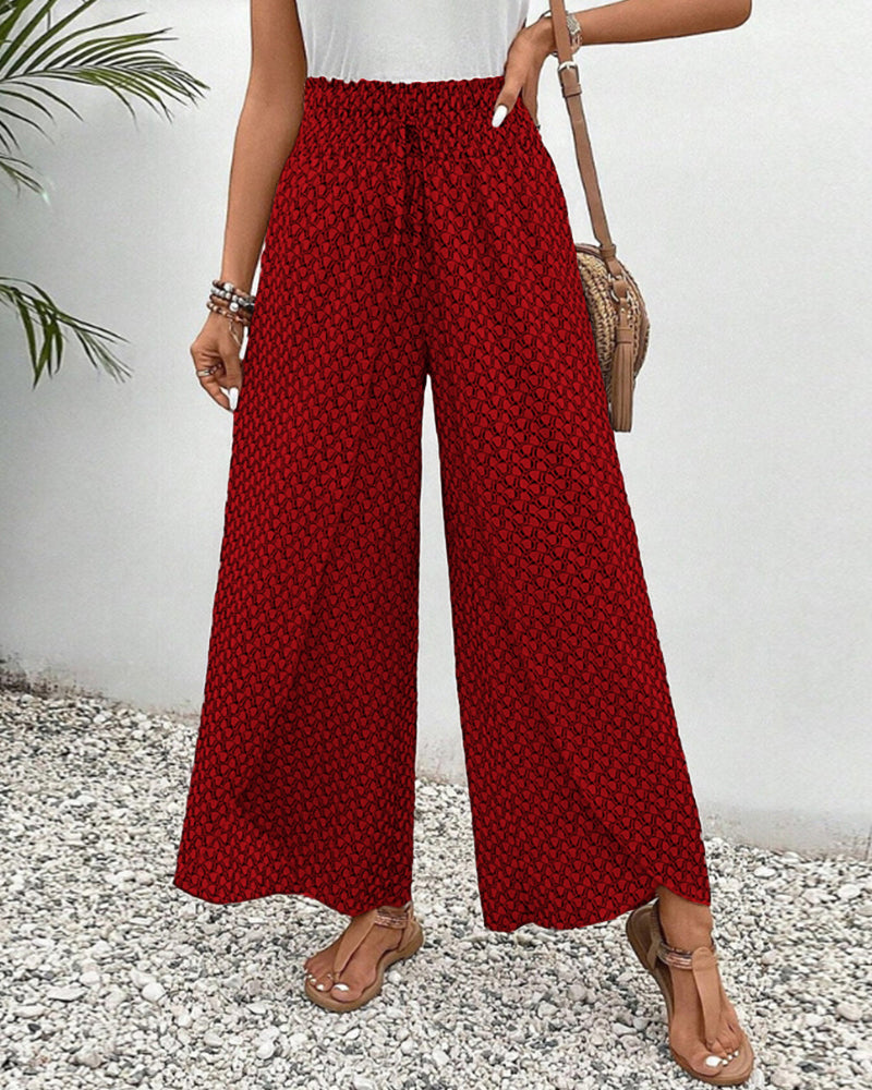 Women's High-Waisted Palazzo Trousers with Geometric Print | Wide Leg red