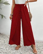 Women's High-Waisted Palazzo Trousers with Geometric Print | Wide Leg red